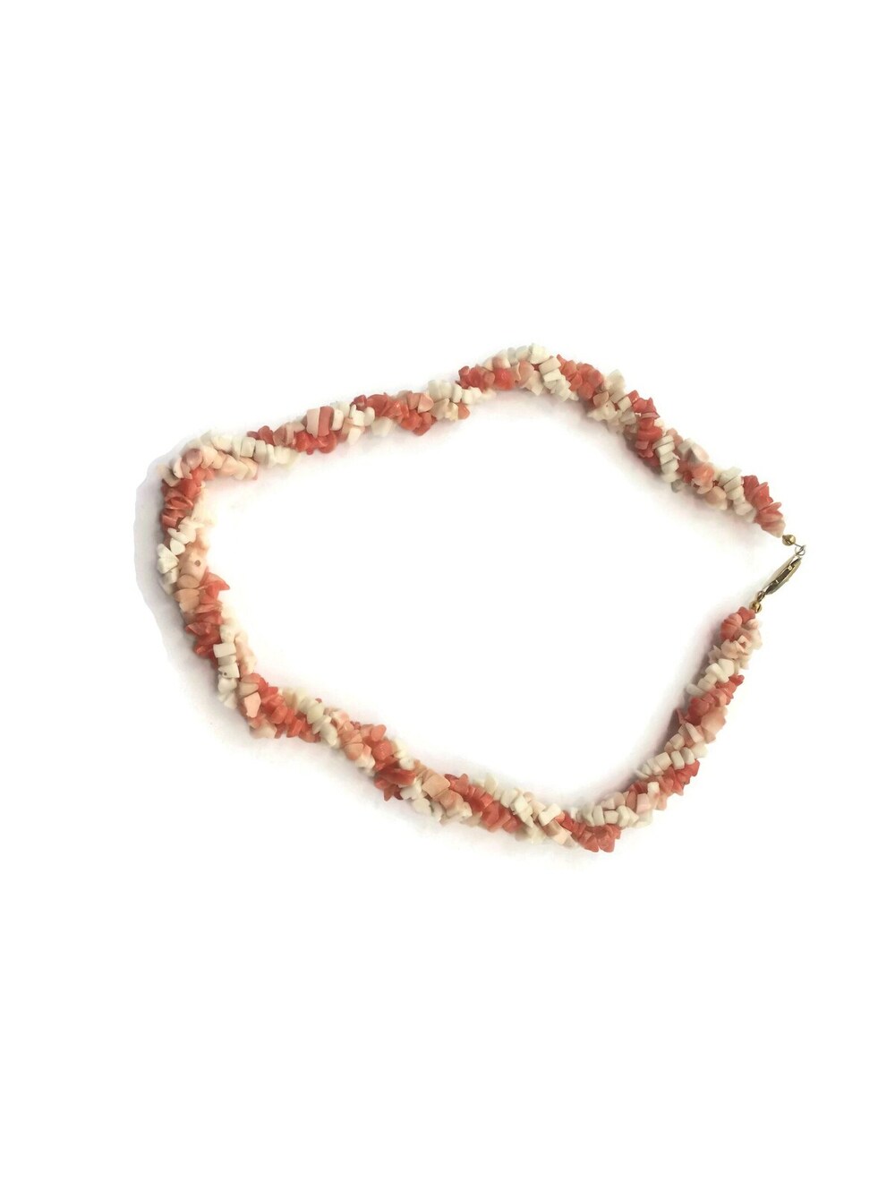 Pink and White 3 Strand Angel Skin Coral Necklace, 14K Gold Box Clasp.